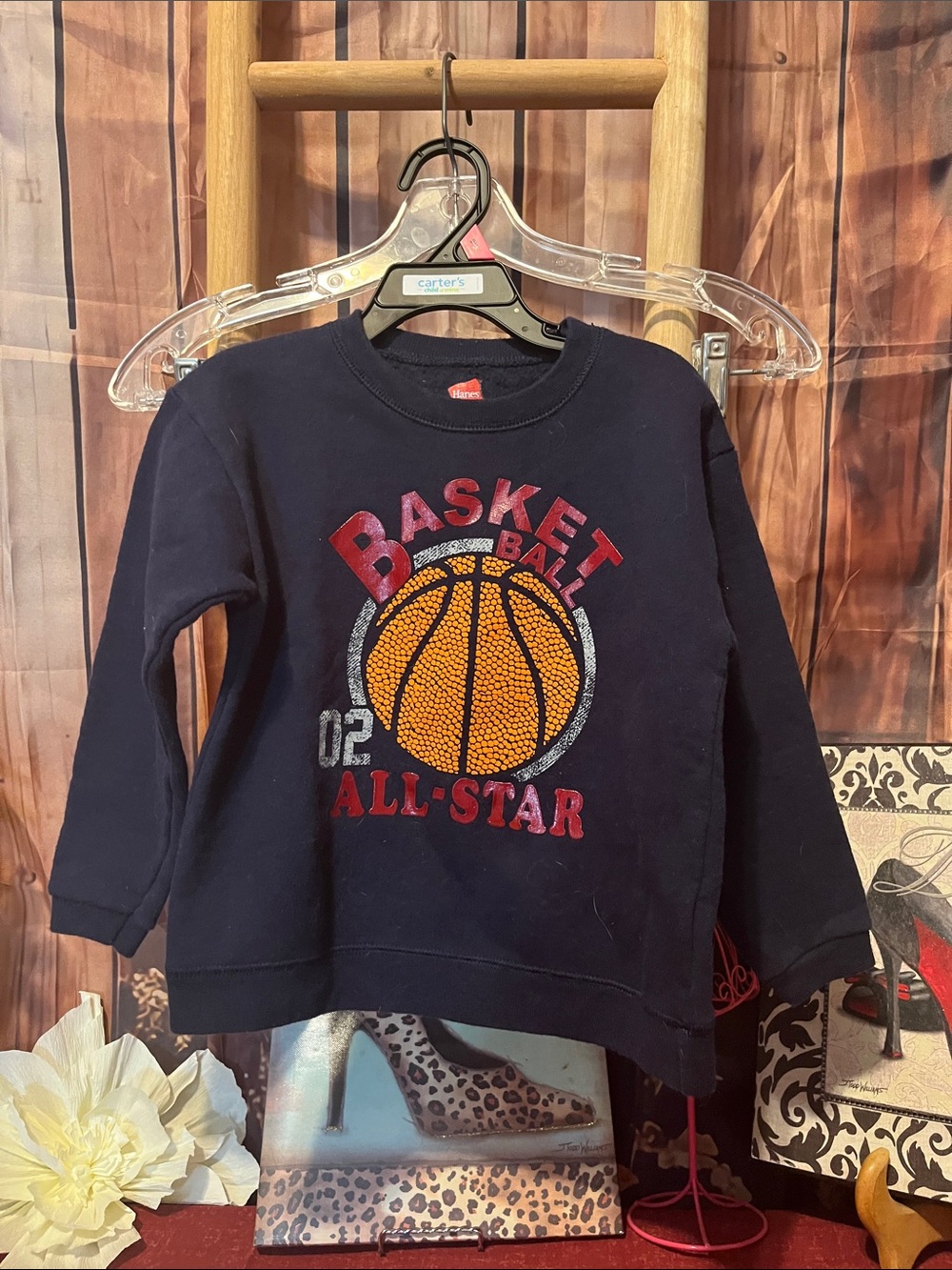 Hanes Navy Blue Basketball All-Star Sweatshirt with Orange Graphic